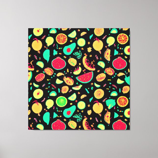 Vibrant Neon Fruits Pattern Canvas Print (Front)