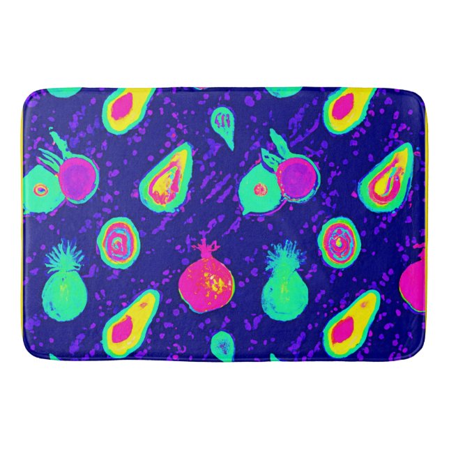 Vibrant Neon Fruits Pattern Design Bath Mat (Front)