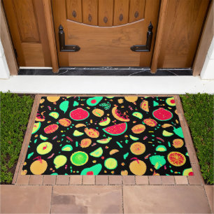 Vibrant Neon Fruits Pattern Doormat