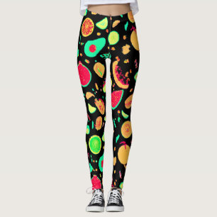 Vibrant Neon Fruits Pattern Leggings