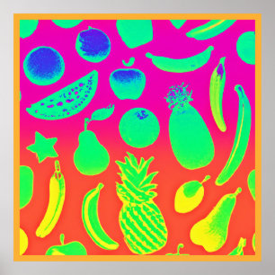 Vibrant Neon Fruits Pattern Poster