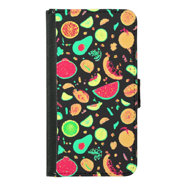 Vibrant Neon Fruits Pattern Samsung Galaxy Wallet Case (Front)