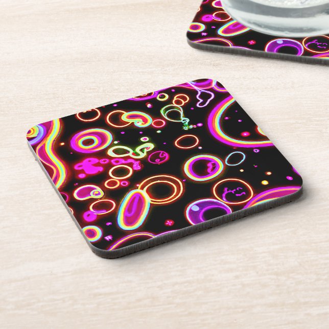 Vibrant Neon Glow Pattern Beverage Coaster (Left Side)