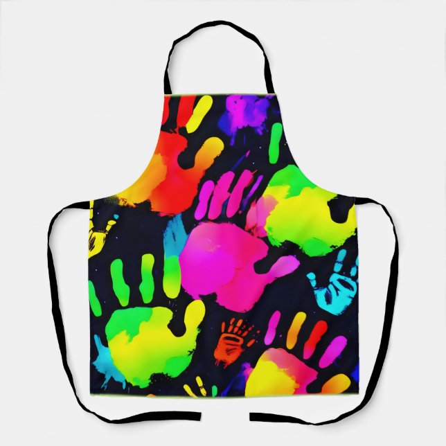 Vibrant Neon Handprint Art Apron (Front)