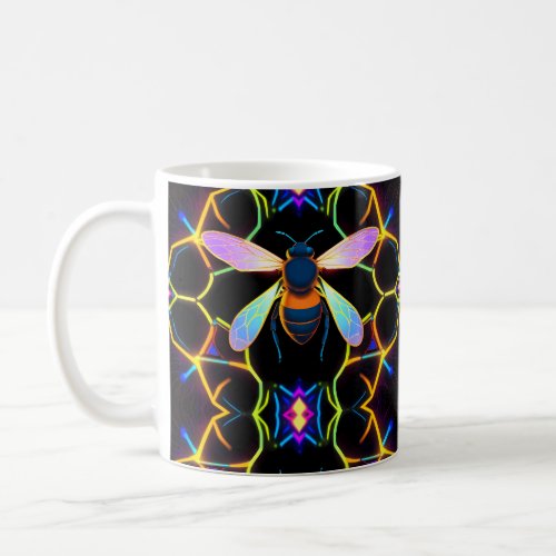  Vibrant Neon Honeybee with Abstract Hexagonal  Coffee Mug