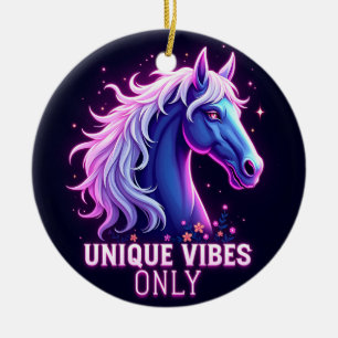 Vibrant Neon Horse Illustration with Unique Text Ceramic Ornament
