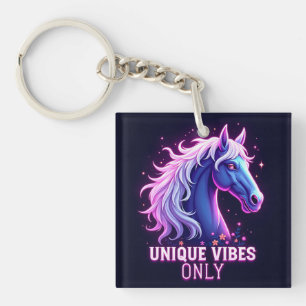 Vibrant Neon Horse Illustration with Unique Text Keychain