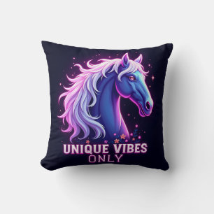 Vibrant Neon Horse Illustration with Unique Text Throw Pillow