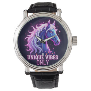 Vibrant Neon Horse Illustration with Unique Text Watch