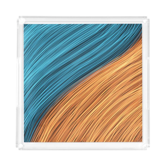 Vibrant Neon Light Strands of Blue and Orange Acrylic Tray (Front)