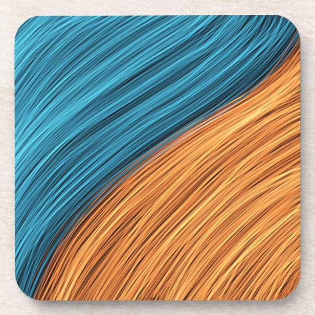 Vibrant Neon Light Strands of Blue and Orange Beverage Coaster (Front)