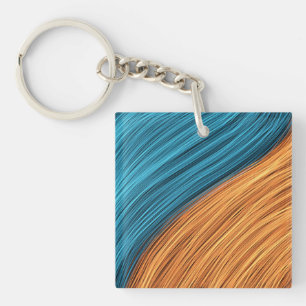 Vibrant Neon Light Strands of Blue and Orange Keychain