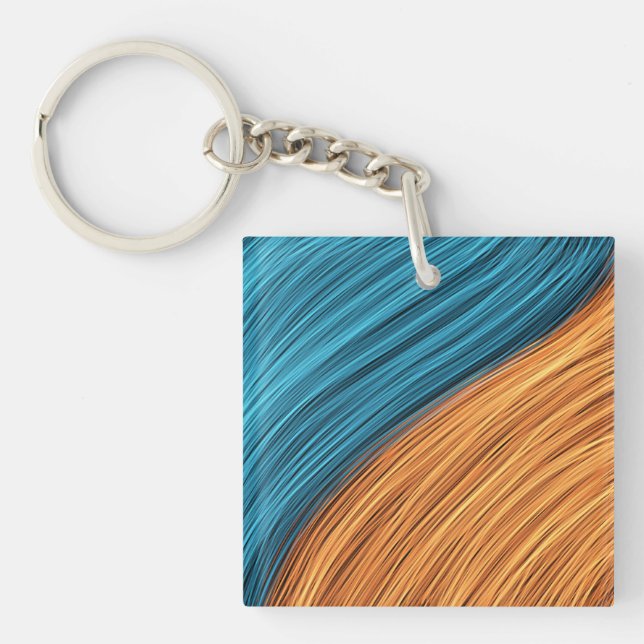 Vibrant Neon Light Strands of Blue and Orange Keychain (Front)
