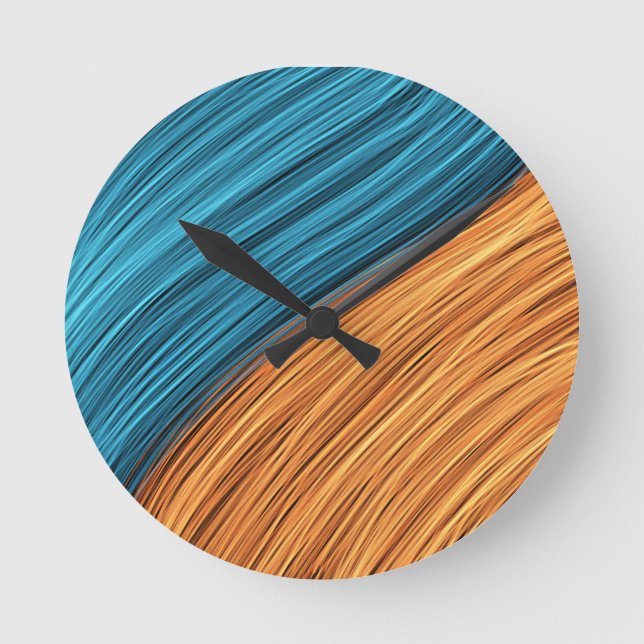 Vibrant Neon Light Strands of Blue and Orange Round Clock (Front)
