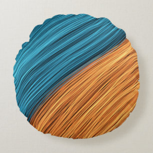 Vibrant Neon Light Strands of Blue and Orange Round Pillow