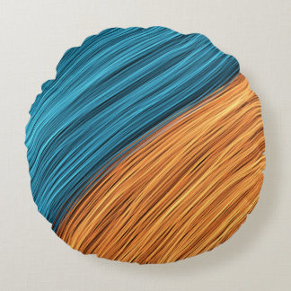 Vibrant Neon Light Strands of Blue and Orange Round Pillow