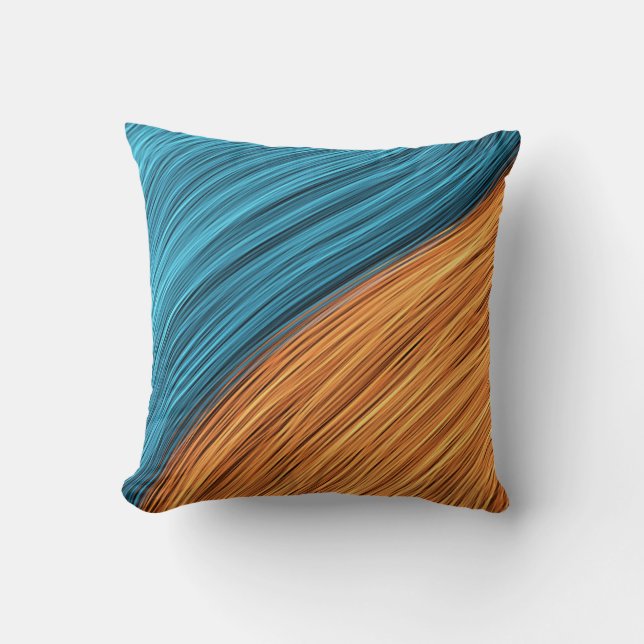 Vibrant Neon Light Strands of Blue and Orange Throw Pillow (Front)