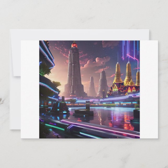 Vibrant Neon Lights of Cyberpunk Bangkok  Invitation (Front)