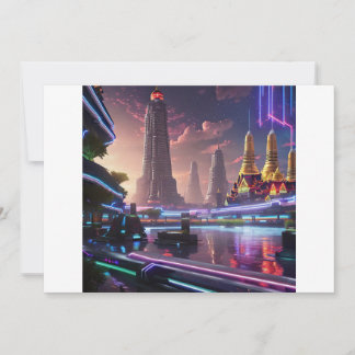 Vibrant Neon Lights of Cyberpunk Bangkok  Invitation
