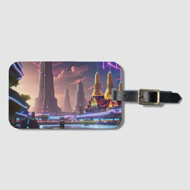 Vibrant Neon Lights of Cyberpunk Bangkok  Luggage Tag (Front Horizontal)