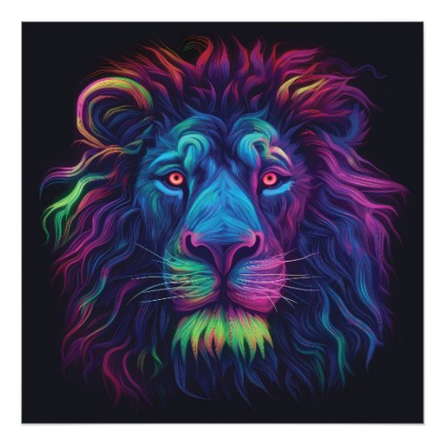 Vibrant Neon Lion Unleash the Wild Photo Print
