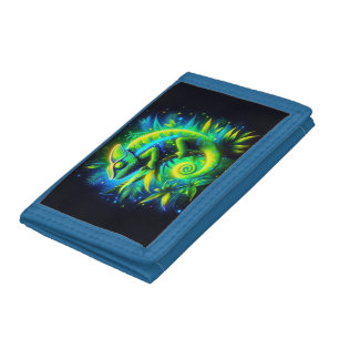 Vibrant Neon Lizard Trifold Wallet