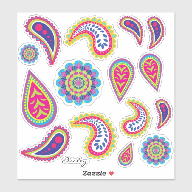 Vibrant Neon Modern Paisley & Mandalas Sticker (Sheet)