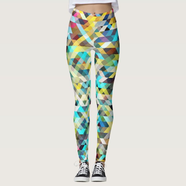 Vibrant Neon Mosaic: Abstract Background. Leggings (Front)