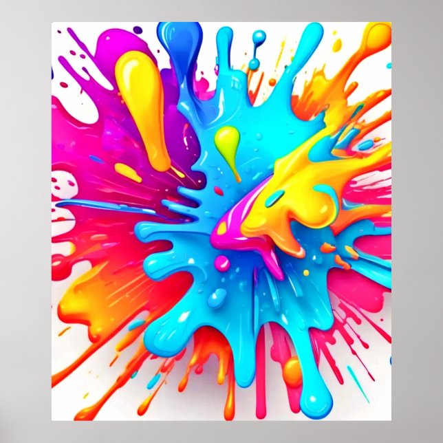Vibrant Neon Paint Splash Art Poster (Front)