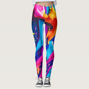 Vibrant Neon Paint Splatter Abstract Leggings