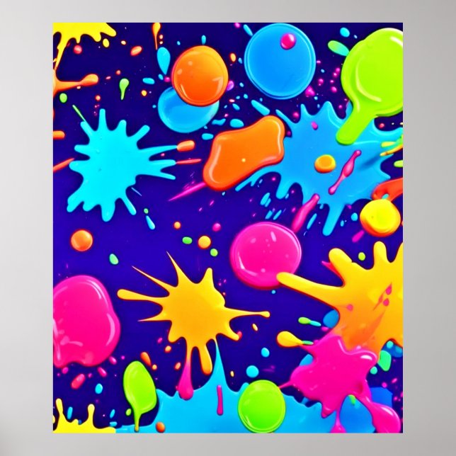 Vibrant Neon Paint Splatter Art Poster (Front)