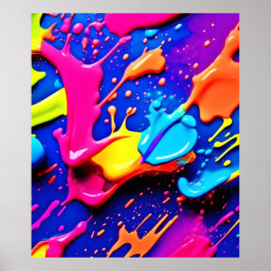 Vibrant Neon Paint Splatter Artwork Poster