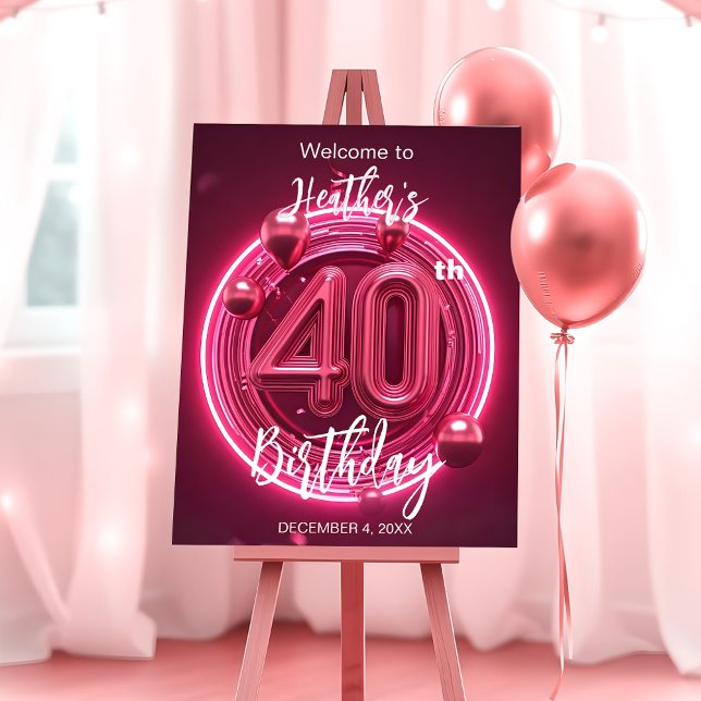 Vibrant Neon Pink Balloons 40th Birthday Foam Board (Creator Uploaded)