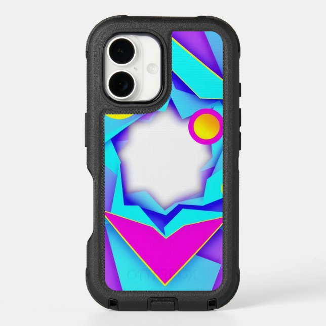Vibrant Neon Pink Blue Geometric Abstract Frame Otterbox iPhone Case (Back)