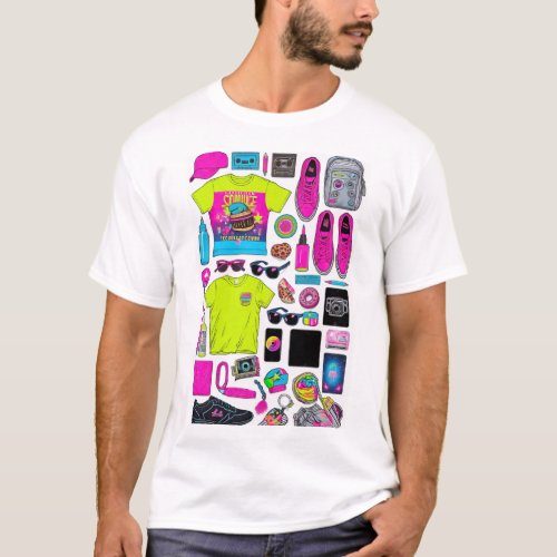 Vibrant Neon Pop Culture Icon Collage Mens Tees