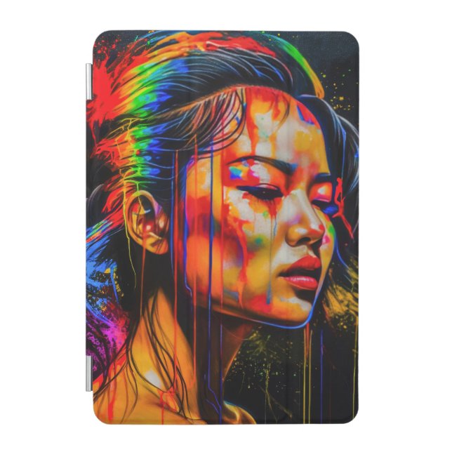 Vibrant Neon Portrait – Abstract Expressionist Art iPad Mini Cover (Front)