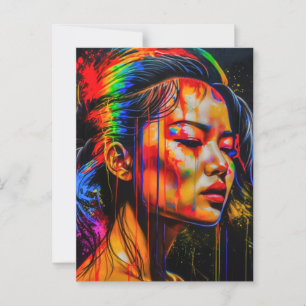 Vibrant Neon Portrait – Abstract Expressionist Art Postcard