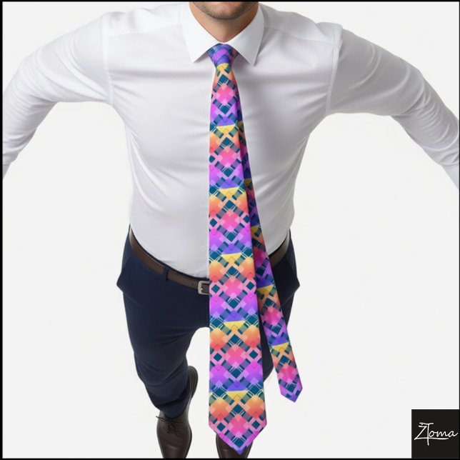 Vibrant Neon Purple Orange Woven Pattern Neck Tie (Creator Uploaded)