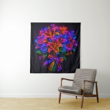 Vibrant Neon Rainbow Floral Bouquet Wall
