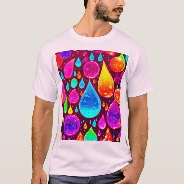 Vibrant Neon Raindrops Art T-Shirt (Front)