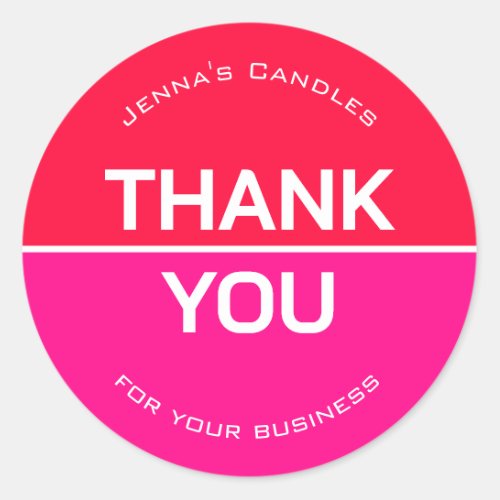 Vibrant Neon Red Pink Company Name Thank You  Classic Round Sticker