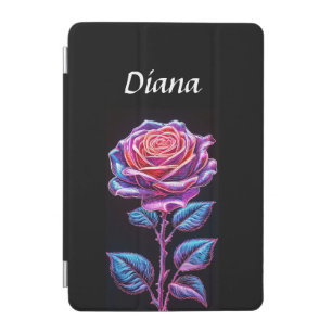 Vibrant Neon Rose Flower Illustration iPad Mini Cover