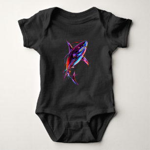 Vibrant Neon Shark Modern Digital Ocean Baby Bodysuit