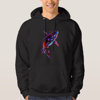 Vibrant Neon Shark Modern Digital Ocean Hoodie