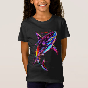 Vibrant Neon Shark Modern Digital Ocean T-Shirt