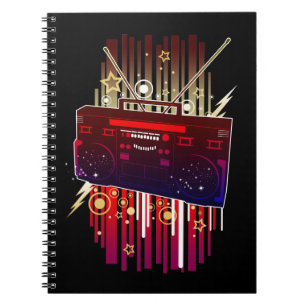 Vibrant Neon Speaker Design with Retro Music Notebook