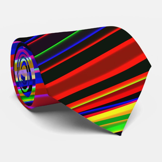 Vibrant Neon Striped Abstract Pattern Neck Tie (Rolled)