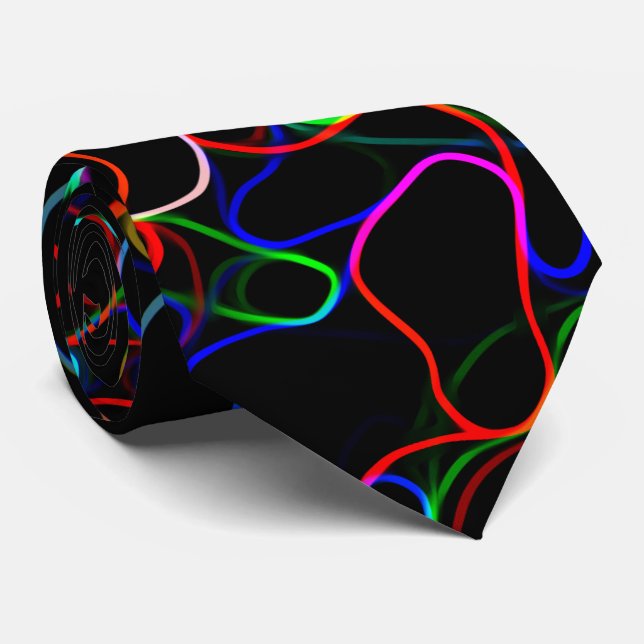 Vibrant Neon Swirl  Neck Tie (Rolled)