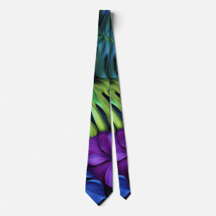 Vibrant Neon Tropical Monstera Leaves Background Neck Tie