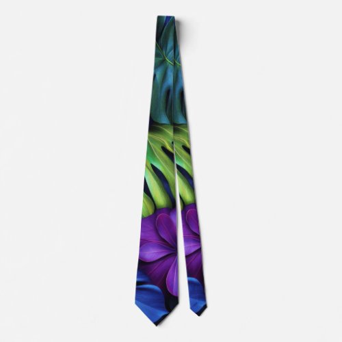 Vibrant Neon Tropical Monstera Leaves Background Neck Tie